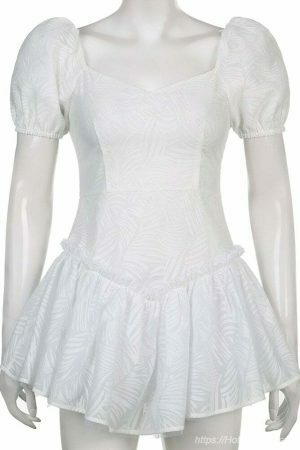 Y2K Jacquard White Mini Dress - Streetwear Aesthetic