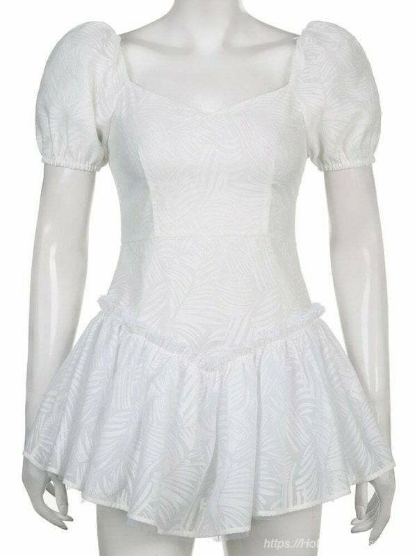 Y2K Jacquard White Mini Dress - Streetwear Aesthetic