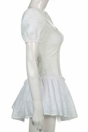 Y2K Jacquard White Mini Dress - Streetwear Aesthetic