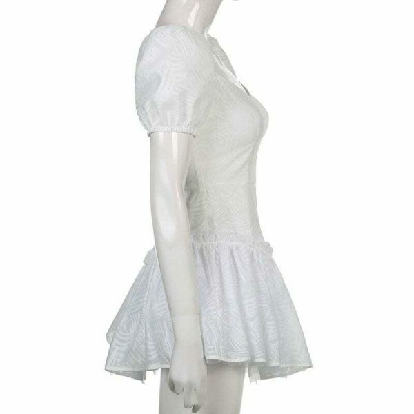 Y2K Jacquard White Mini Dress - Streetwear Aesthetic