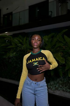 Y2K Jamaica Long Sleeve Crop Top - Soccer Baby Tee, Vintage Streetwear Jersey