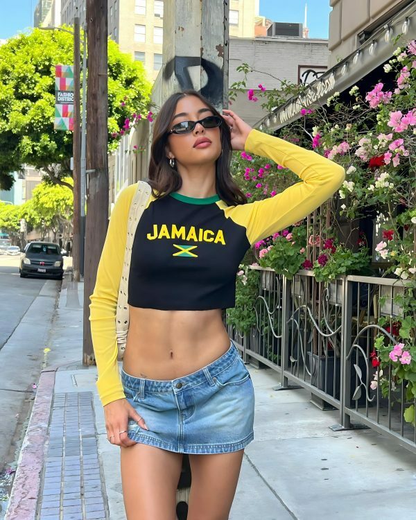 Y2K Jamaica Long Sleeve Crop Top - Soccer Baby Tee, Vintage Streetwear Jersey