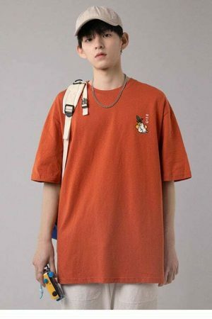 Y2K Japanese Kanji Drink Print Embroidered T-shirt - Streetwear Aesthetic