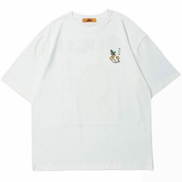 Y2K Japanese Kanji Drink Print Embroidered T-shirt - Streetwear Aesthetic