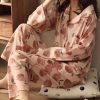 Y2K Japanese Streetwear Cotton Pajama Set for Women, Cute Peach Long Sleeve Home Wear