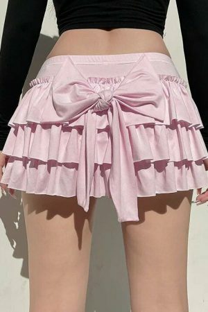 Y2K Japanese Sweet Low-Waisted Mini Skirt with Kawaii Lolita Aesthetics