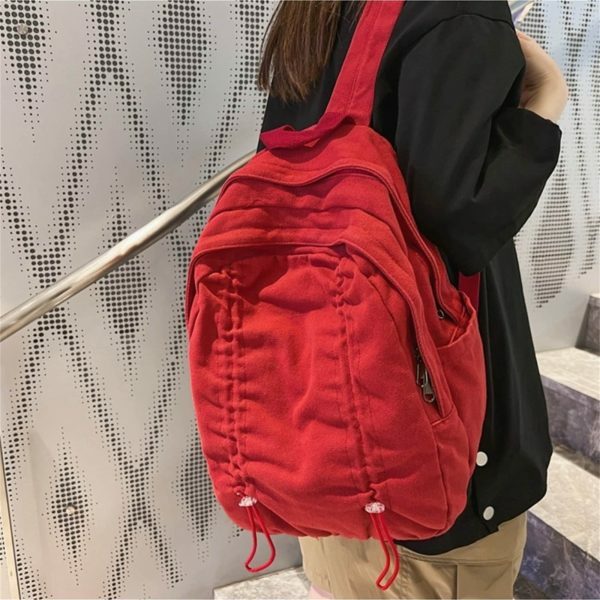 Y2K Japanese Washed Canvas Drawstring Backpack - Large Capacity Nylon Streetwear Bag - Cute Gift for Her