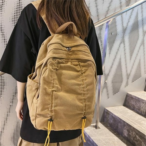 Y2K Japanese Washed Canvas Drawstring Backpack - Large Capacity Nylon Streetwear Bag - Cute Gift for Her