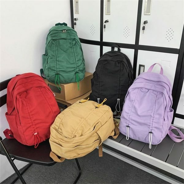 Y2K Japanese Washed Canvas Drawstring Backpack - Large Capacity Nylon Streetwear Bag - Cute Gift for Her