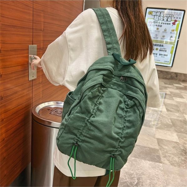 Y2K Japanese Washed Canvas Drawstring Backpack - Large Capacity Nylon Streetwear Bag - Cute Gift for Her