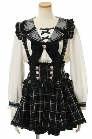 Y2K Jirai Kei High Waist Jumper Skirt with Frills & Rhinestone Accents