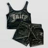 Y2K Juicy Velvet Two-Piece Sleeveless Tank & Crop Top