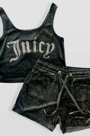 Y2K Juicy Velvet Two-Piece Sleeveless Tank & Crop Top