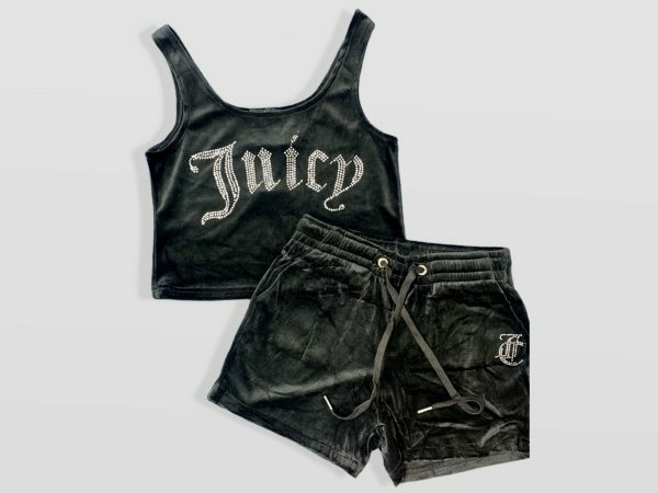 Y2K Juicy Velvet Two-Piece Sleeveless Tank & Crop Top