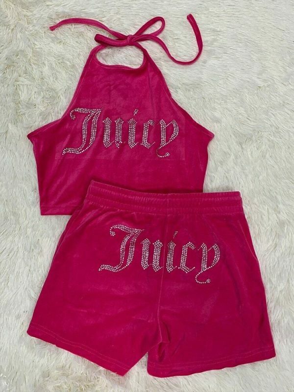 Y2K Juicy Velvet Two-Piece Sleeveless Tank & Crop Top