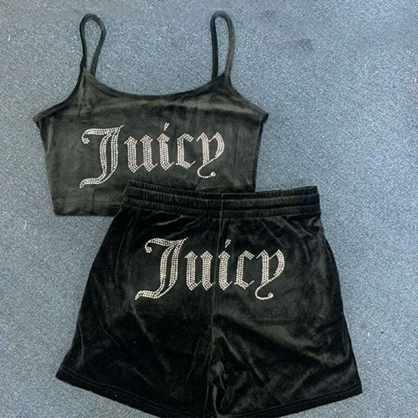 Y2K Juicy Velvet Two-Piece Sleeveless Tank & Crop Top