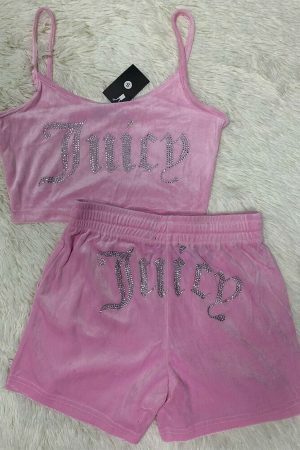 Y2K Juicy Velvet Two-Piece Sleeveless Tank & Crop Top