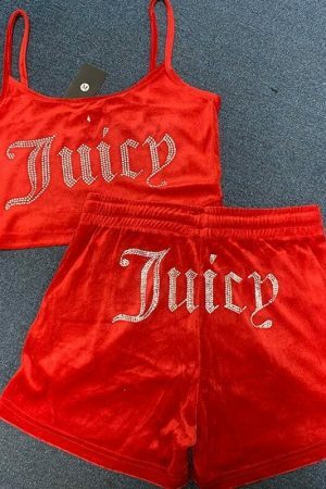 Y2K Juicy Velvet Two-Piece Sleeveless Tank & Crop Top