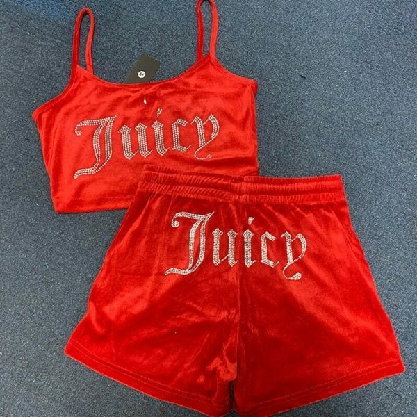 Y2K Juicy Velvet Two-Piece Sleeveless Tank & Crop Top