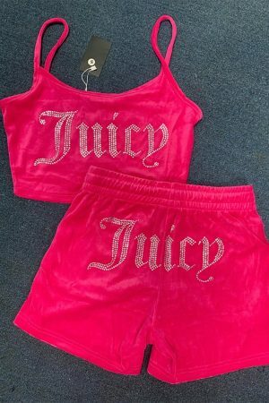 Y2K Juicy Velvet Two-Piece Sleeveless Tank & Crop Top