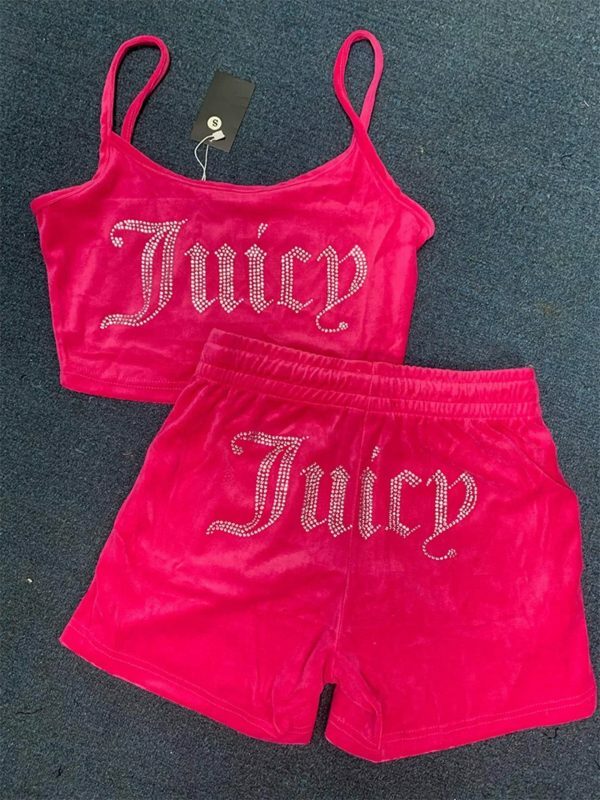 Y2K Juicy Velvet Two-Piece Sleeveless Tank & Crop Top