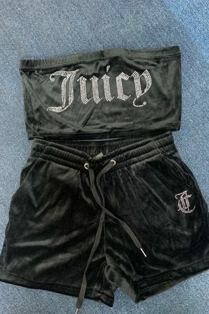 Y2K Juicy Velvet Two-Piece Sleeveless Tank & Crop Top