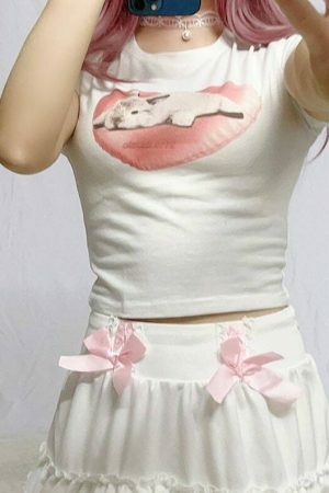 Y2K Kawaii Bunny Rabbit Heart Lolita Tee