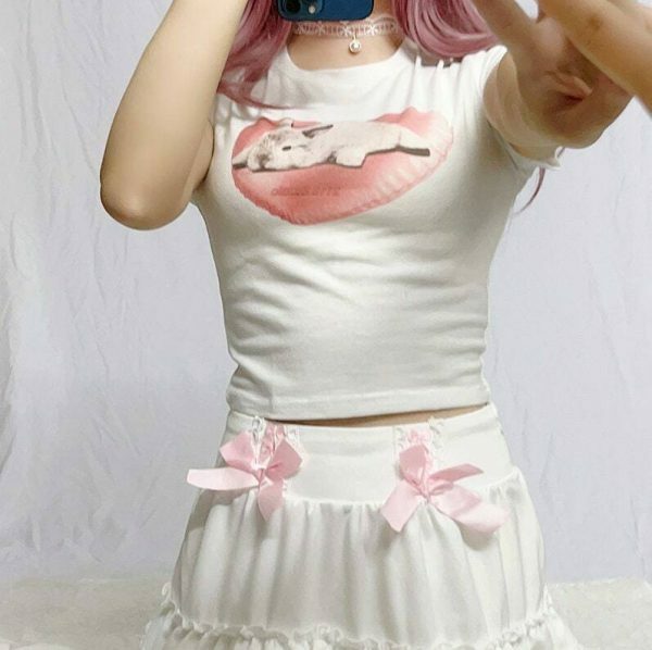 Y2K Kawaii Bunny Rabbit Heart Lolita Tee