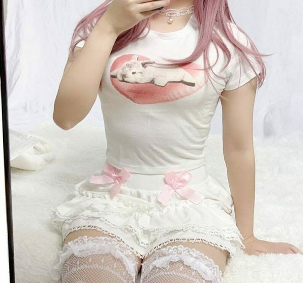 Y2K Kawaii Bunny Rabbit Heart Lolita Tee