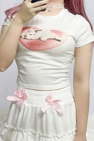 Y2K Kawaii Bunny Rabbit Heart Lolita Tee