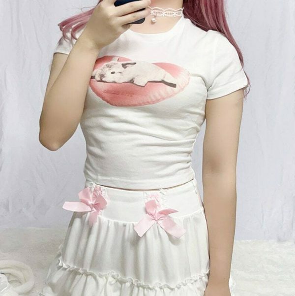 Y2K Kawaii Bunny Rabbit Heart Lolita Tee