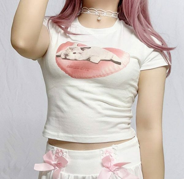 Y2K Kawaii Bunny Rabbit Heart Lolita Tee