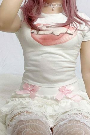 Y2K Kawaii Bunny Rabbit Heart Lolita Tee