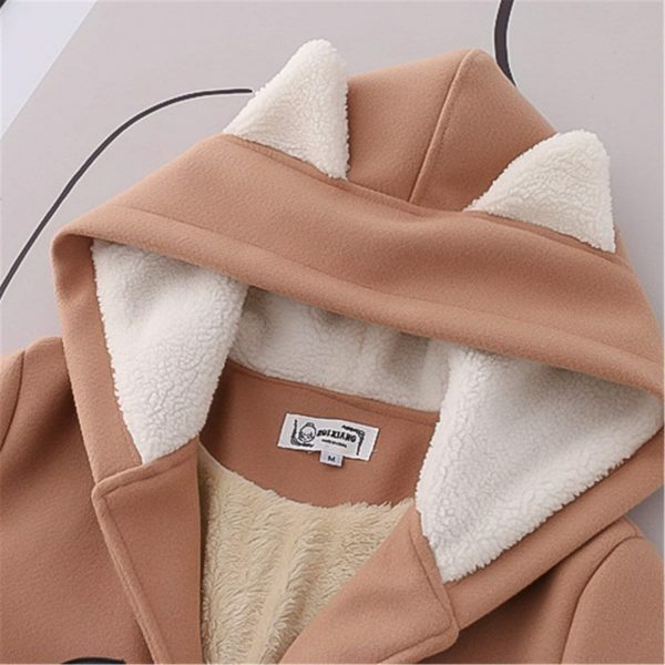 Y2K Kawaii Cartoon Cat Wool Coat - Streetwear Fashion