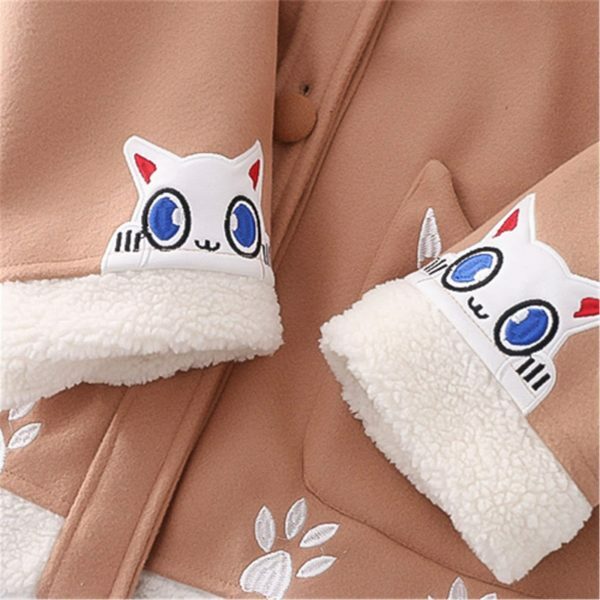 Y2K Kawaii Cartoon Cat Wool Coat - Streetwear Fashion