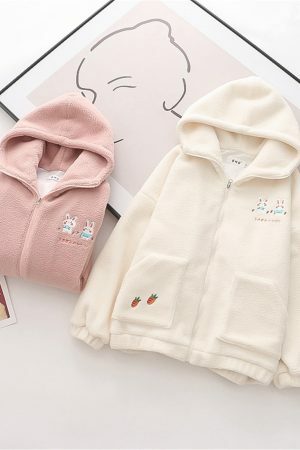 Y2K Kawaii Rabbit Hoodie with Shoulder Sleeve Zipper Coat