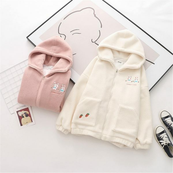 Y2K Kawaii Rabbit Hoodie with Shoulder Sleeve Zipper Coat