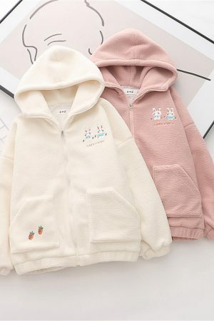 Y2K Kawaii Rabbit Hoodie with Shoulder Sleeve Zipper Coat