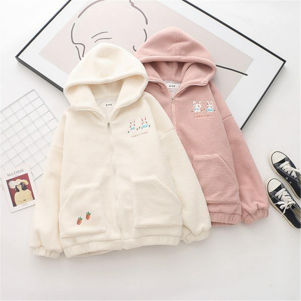 Y2K Kawaii Rabbit Hoodie with Shoulder Sleeve Zipper Coat