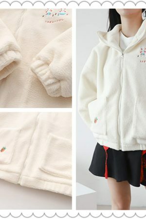 Y2K Kawaii Rabbit Hoodie with Shoulder Sleeve Zipper Coat