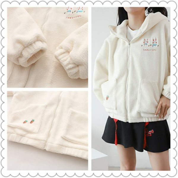 Y2K Kawaii Rabbit Hoodie with Shoulder Sleeve Zipper Coat