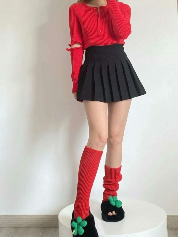 Y2K Knit Leg Warmers with Exposed Heel