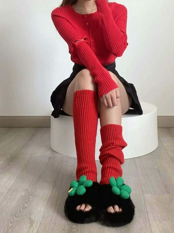 Y2K Knit Leg Warmers with Exposed Heel