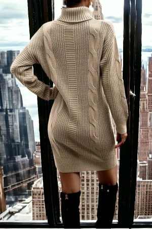 Y2K Knit Oversized Turtleneck Sweater Dress, Cozy Fall Streetwear