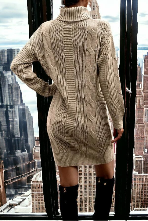 Y2K Knit Oversized Turtleneck Sweater Dress, Cozy Fall Streetwear