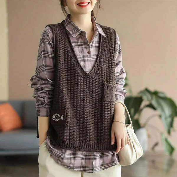 Y2K Knit Sleeveless Sweater Vest for Women, Chic Winter Aesthetic Loose Pullover