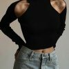 Y2K Knitted Black Crop Jumper - Off Shoulder Long Sleeve Streetwear