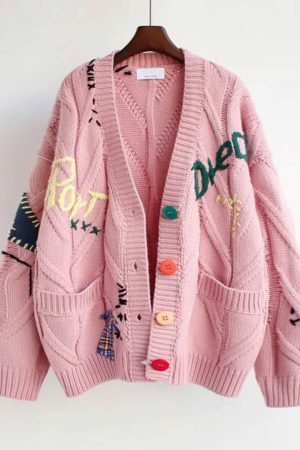 Y2K Knitted Embroidered Oversized Cardigan