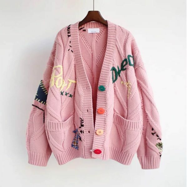 Y2K Knitted Embroidered Oversized Cardigan