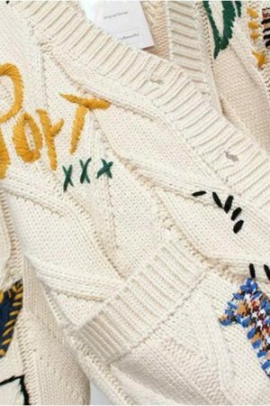 Y2K Knitted Embroidered Oversized Cardigan